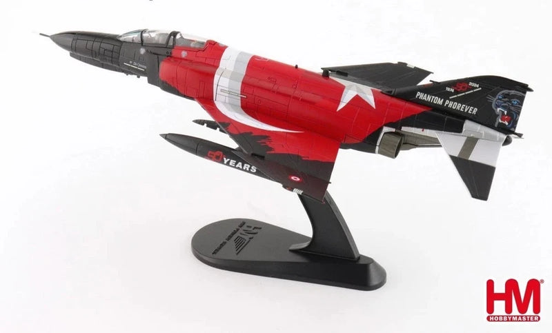 HOBBY MASTER-F-4 PHANTOM model jet in red and black on display stand