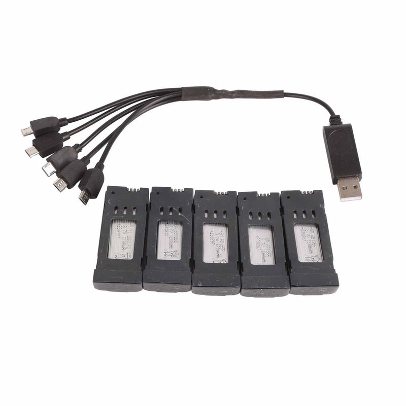 Portable drone battery 5-in-1 charger with five slots and USB cables