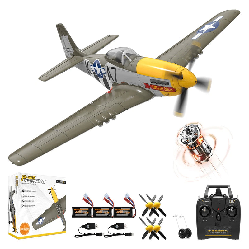 VOLANTEXRC Brushless P51 Mustang 4 Channel RC Plane with 3B,  One-Key Aerobatic