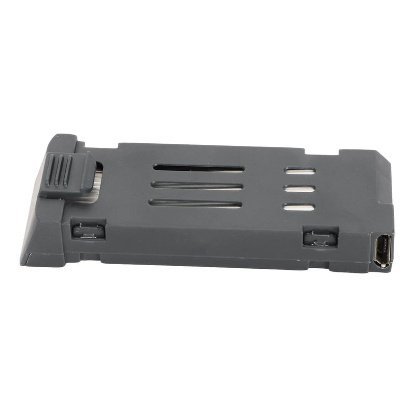3.7V 600mAh drone battery with side connector and vent slots, dark gray case