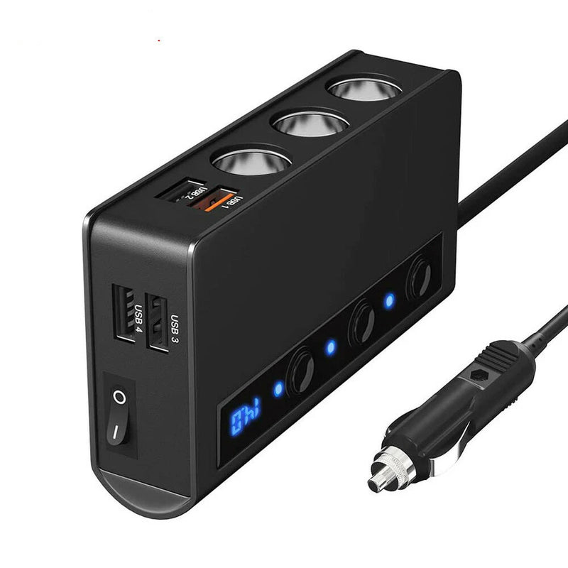 3-Socket Car Cigarette Lighter Splitter Power Adapter 4 USB QC3.0 Fast Charger