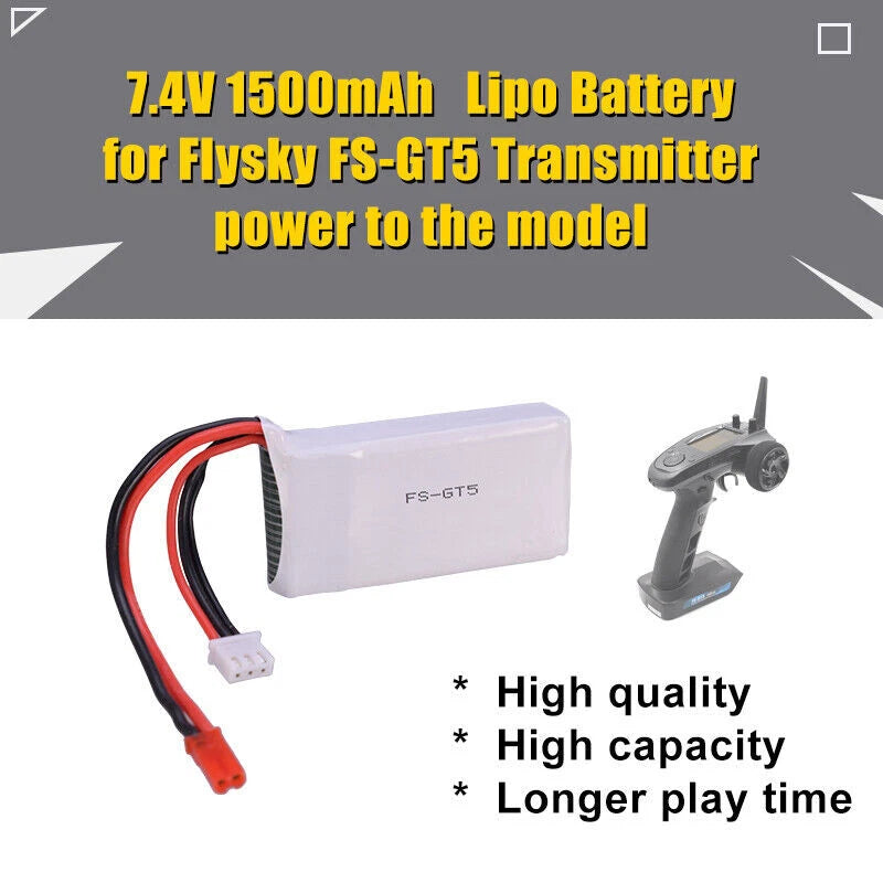 7.4V 1500mAh 2S Lipo Battery 54x30x13mm for Flysky FS-GT5 Transmitter RC Parts
