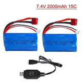 2Pcs 2S Li-ion Battery 2000mAh 7.4V Battery T Plug with 7.4V Battery Charger