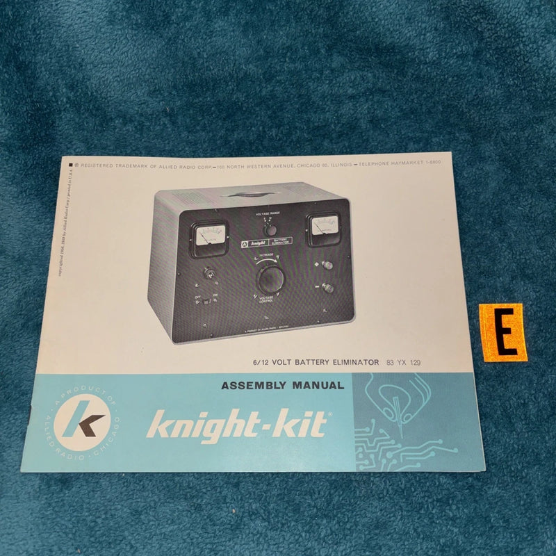 Battery eliminator assembly manual cover with knight-kit logo and device diagram