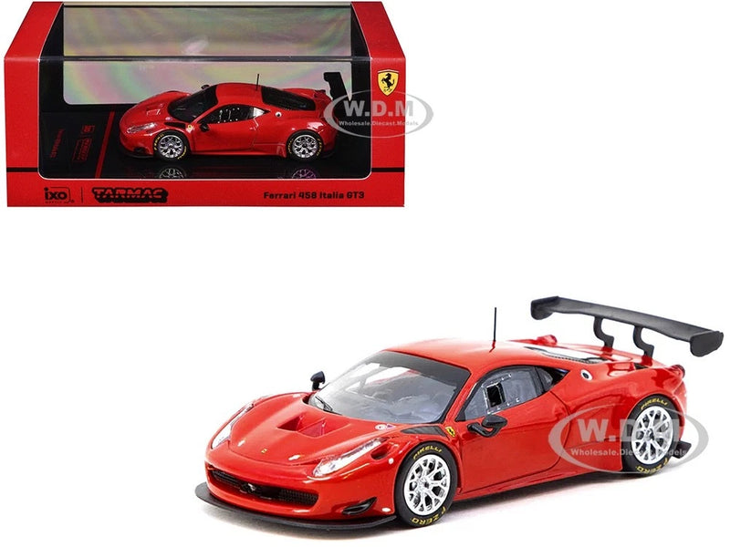 FERRARI 458 ITALIA GT3 RED 1/64 DIECAST MODEL CAR BY TARMAC WORKS T64R-074-RE