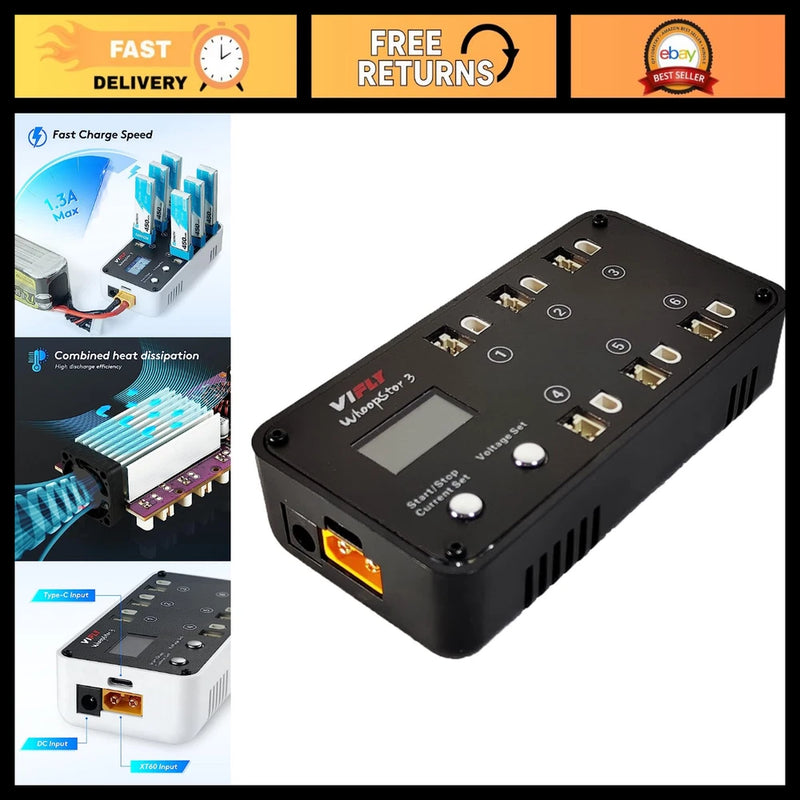 6-Port 1S LiPo Battery Storage Charger - Smart Charging, Safe & Efficient Power Battery