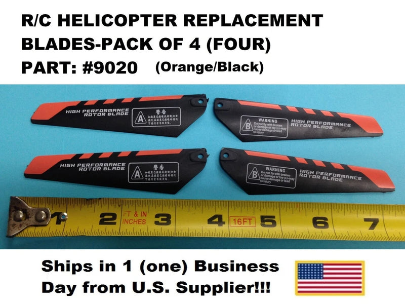 RC helicopter replacement spare blades, 4-pack, orange and black rotor blades