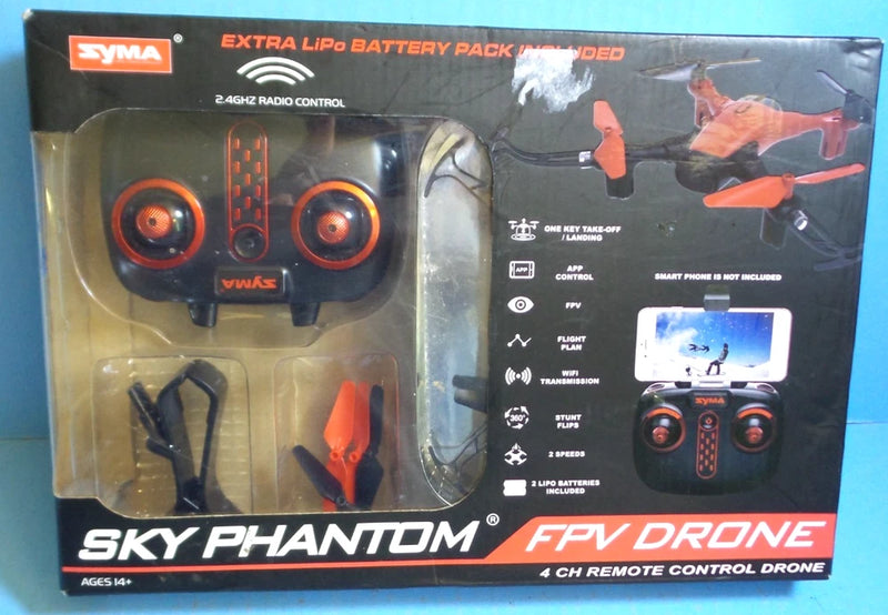 FPV remote control drone kit with quadcopter and handheld controller, orange-black
