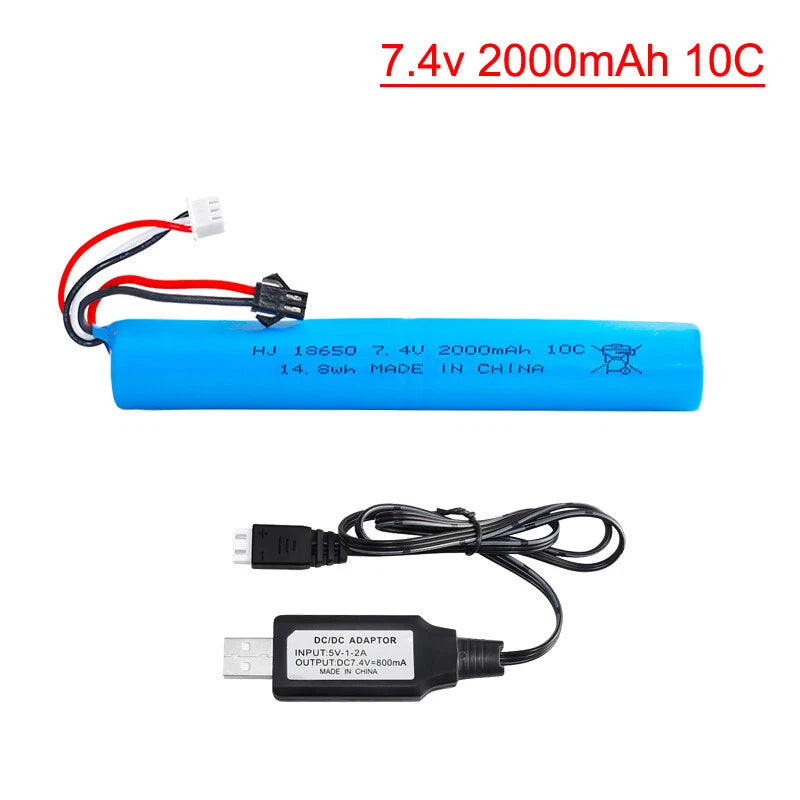 1Pcs 7.4V 2000mAh Lipo Battery for Electric water Ball Toys Gun Gel Ball Blaster