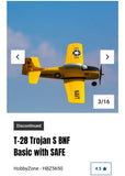 RC T-28 Trojan S model airplane, yellow and black, top view with propeller nose