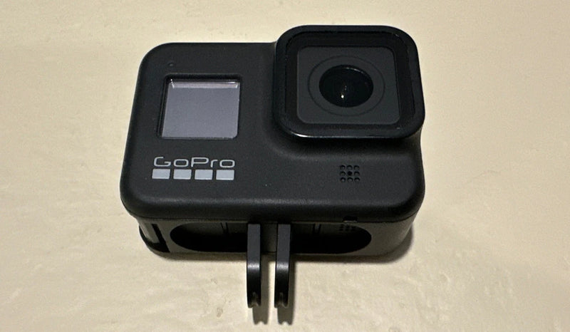 GoPro HERO8 black action camera body with front lens and display screen