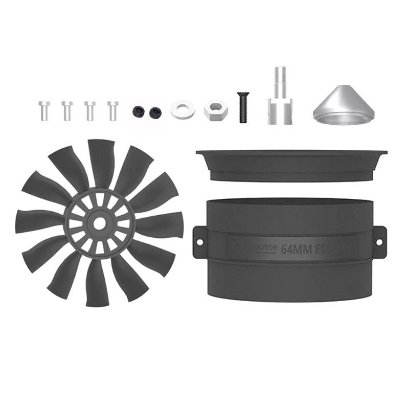 64mm duct fan unit kit with 12-blade CW prop and mounting hardware