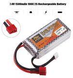 1Pcs RC Li-Po Battery 7.4V 1500mAh 100C 2S  T Plug for RC Car Drone Helicopter