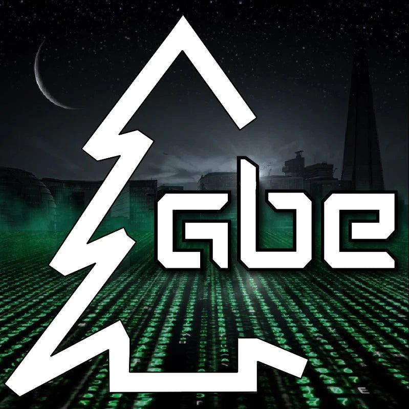 Stylized lightning bolt and bold text logo graphic
