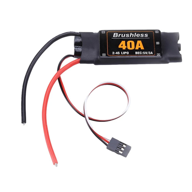 Brushless 40A RC ESC speed controller with red/black power wires and 3-pin connector