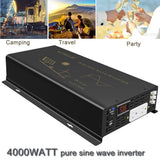 Power Converter 4000W Pure Sine Wave Inverter 12V 24V to 120V Car Truck Motor RV
