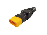 Black 12V DC barrel to XT-60 adapter with yellow XT-60 connector
