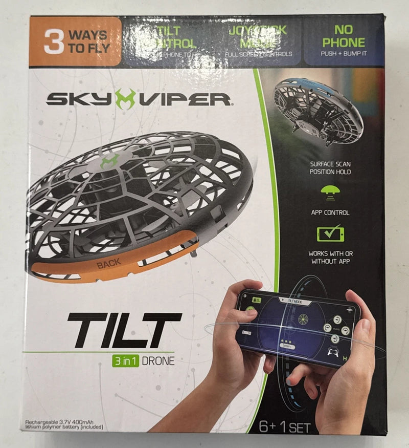 Sky Viper Tilt 3-in-1 drone kit box with surface-scan drone and phone controller