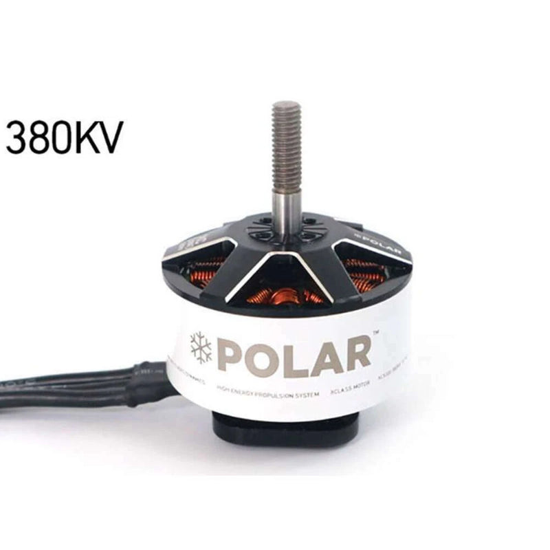 POLAR brushless quadcopter motor with metal shaft, black housing, and wiring