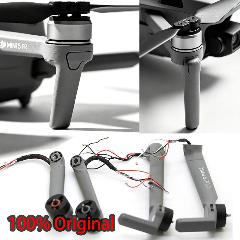 DJI Mini 5 Pro drone arm motor covers with wiring, gray and black