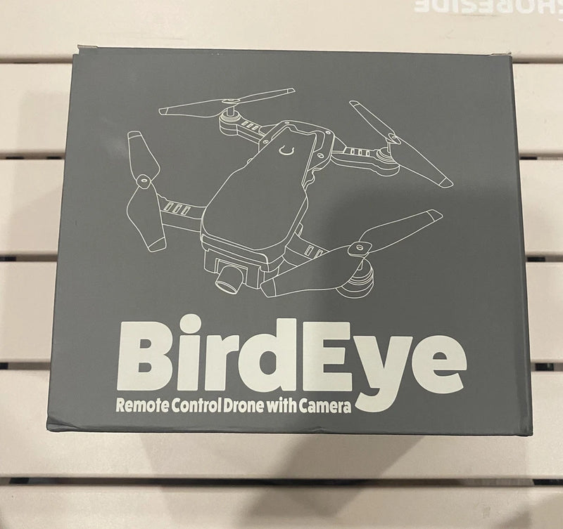Remote control drone with camera box, BirdEye branding and drone line art