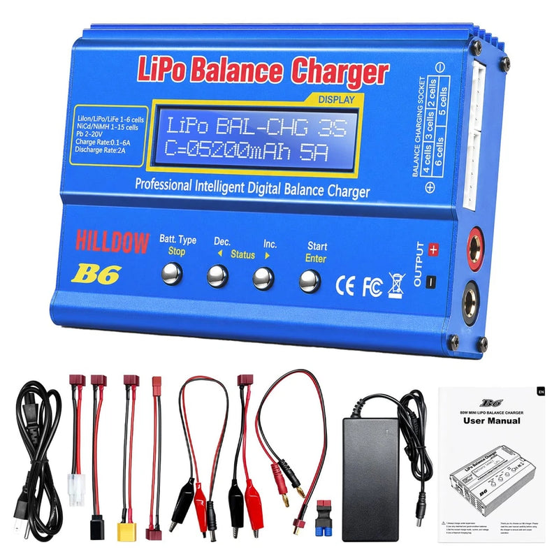 B6 80W Mini Lipo NiMH RC Battery Balance Charger Discharger 1-6S 1-15S Blue Battery