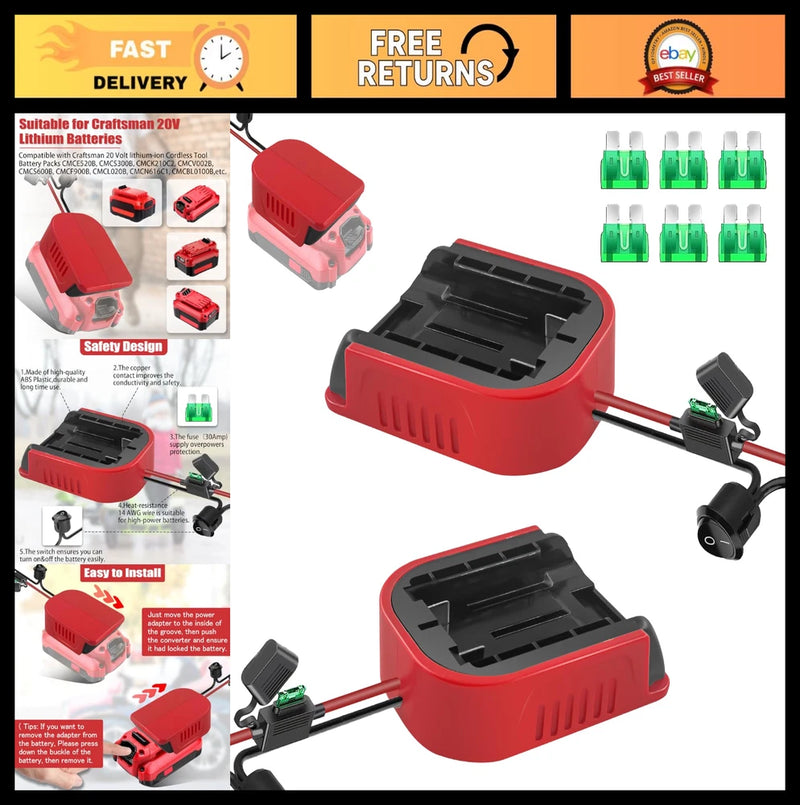 2 Pack Power Wheel Adapter for 20V Battery, Fuse Dock, RC Car Converter, DIY Rob Converter