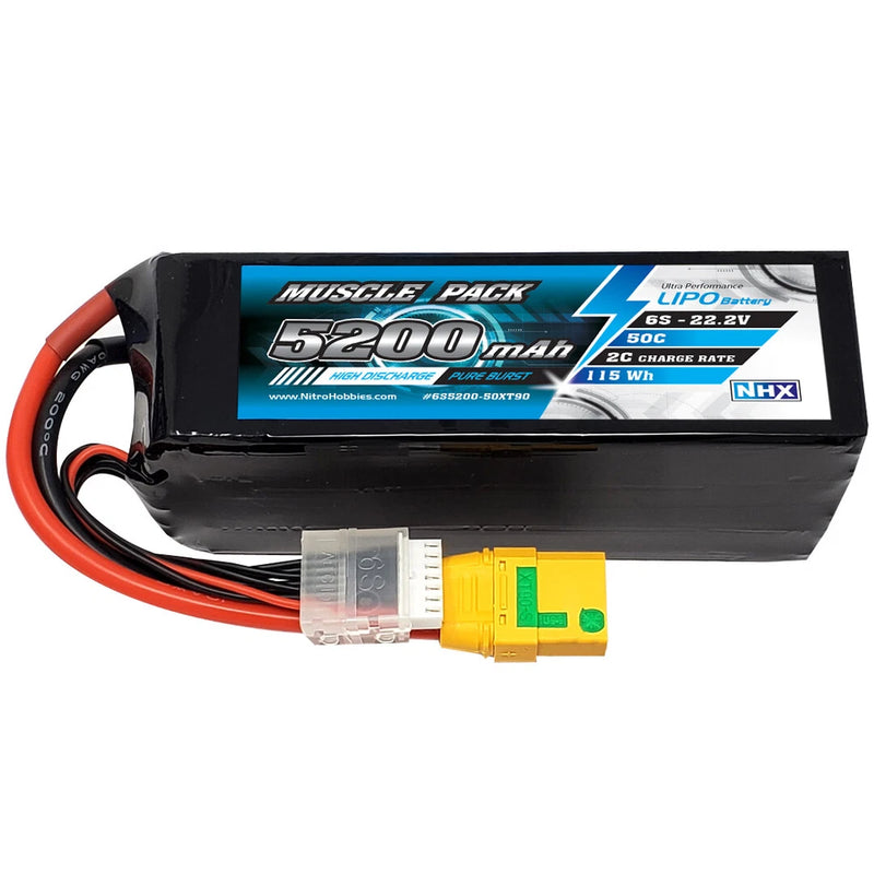 NHX Muscle Pack 6S 22.2V 5200mAh 50C Lipo Battery w/ XT90 Connector