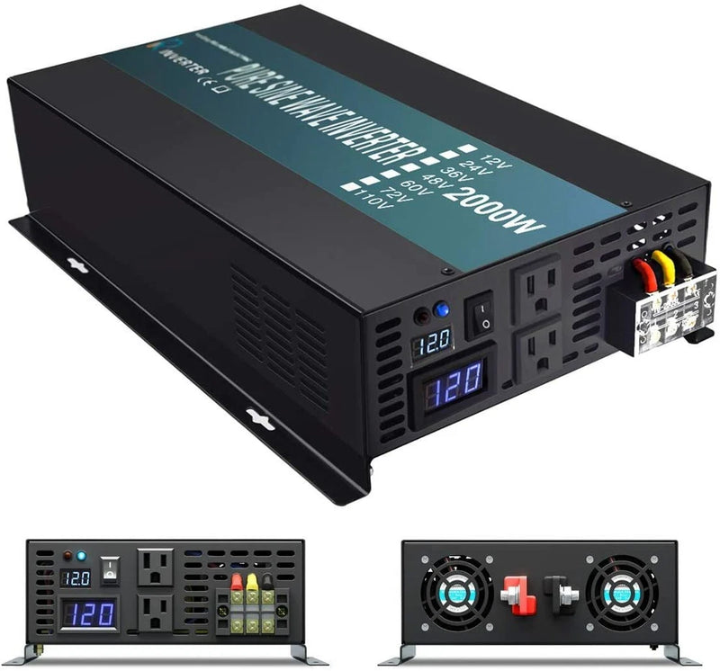 Pure Sine Wave Power Inverter 2000W 60/72VDC Solar Power Off-Grid Car Converter