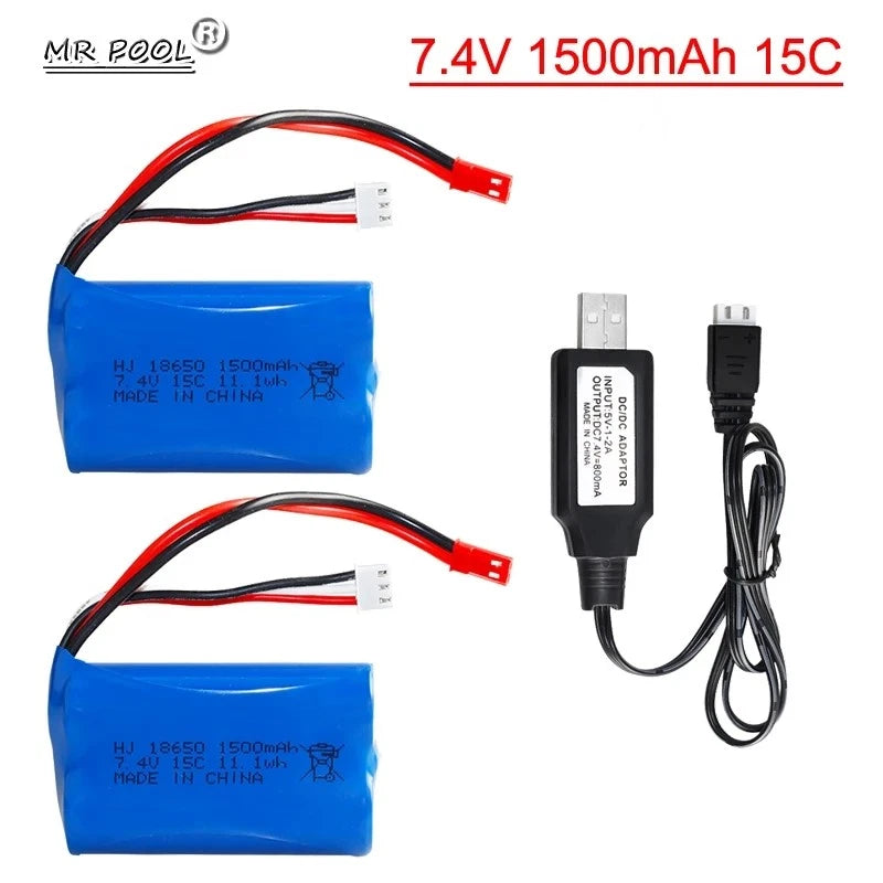 2PCS Li-ion Battery 7.4V 1500mAh JST Plug for RC Car Boat Helicopter MJX T10 USA Battery