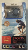 Waterproof sports action camera in retail box, black body, 2-inch screen