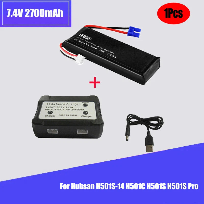 7.4V 2700mAh LiPo RC drone battery kit with balance charger and cables