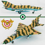 Camouflage MiG-21FL model aircraft with blue nose, twin intakes, Syria roundel