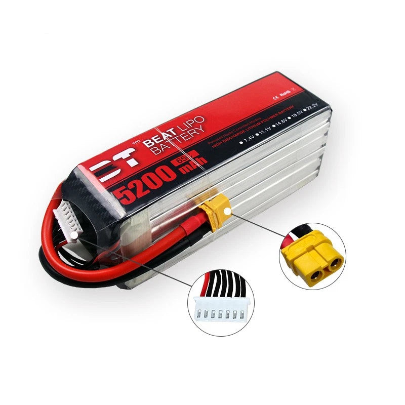 1PCS 5200mAh 22.2V 6S 65C Battery XT60 Plug For RC Helicopter FPV Racing Drone