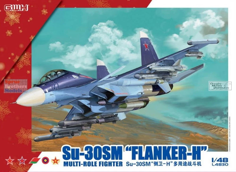 1:48 Su-30SM Flanker-H fighter jet model with missiles on display