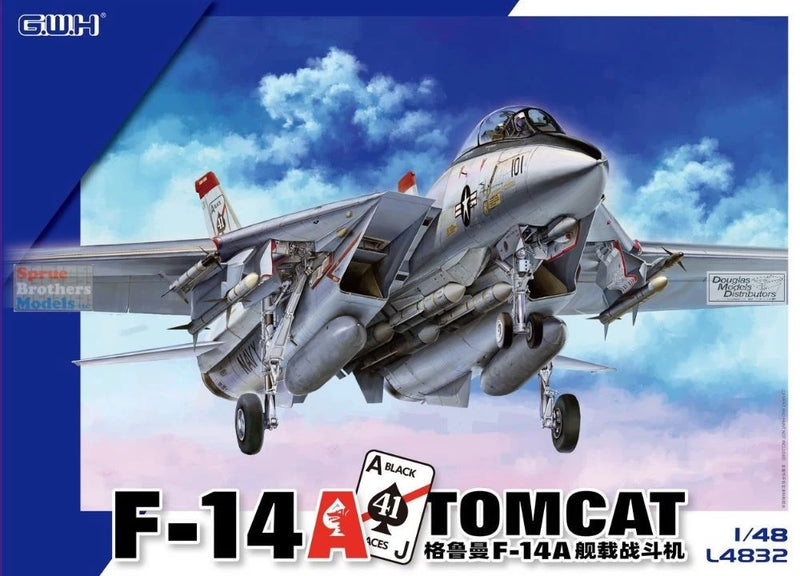 1:48 scale F-14A Tomcat model aircraft in gray with landing gear down and twin tails