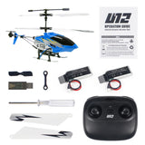 Blue and black RC helicopter toy with remote controller and 2 batteries