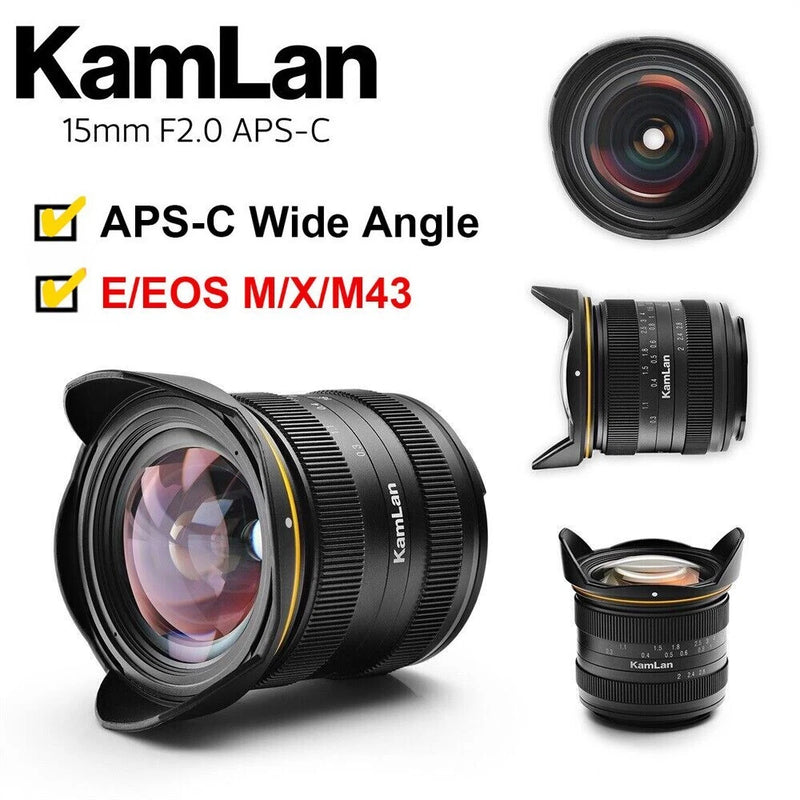 Kamlan 15mm F2.0 APS-C Manual Focus Lens for Canon EOS-M / Sony E / Fuji X / M43