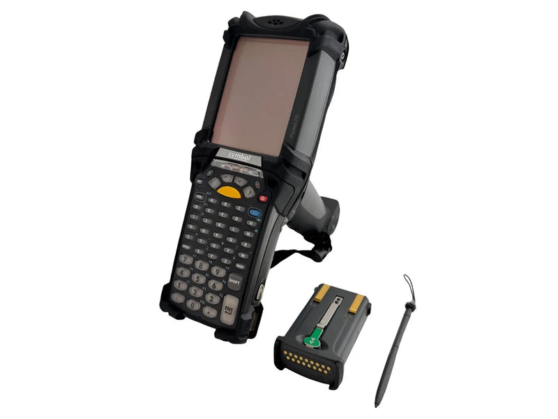 Handheld mobile computer with laser barcode scanner, touchscreen, keypad, battery and stylus