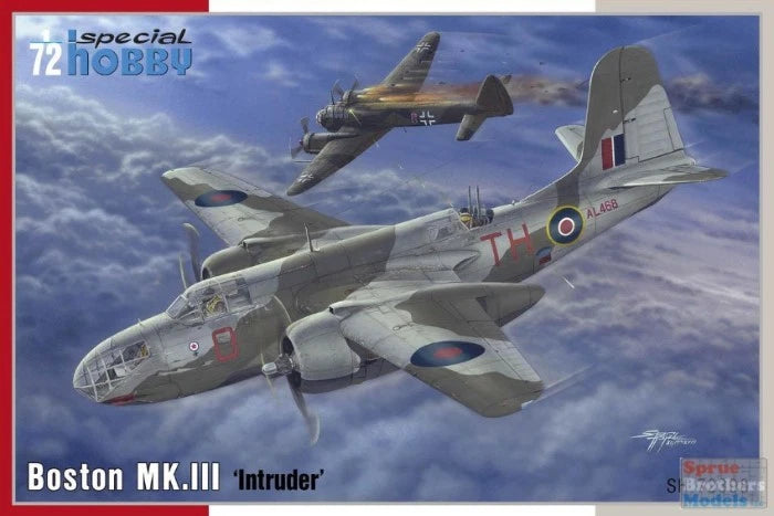 Gray WWII twin-engine bomber model aircraft in flight, side view, 1:72 scale kit