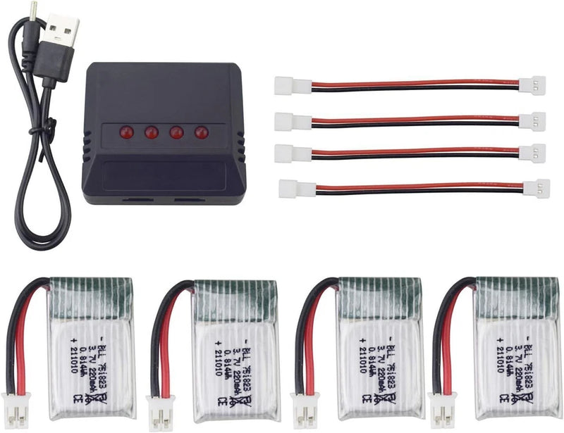 4PCS 3.7V 220mah Lipo Battery with Charger for E010 E010C E011 E011C E013 RC T36