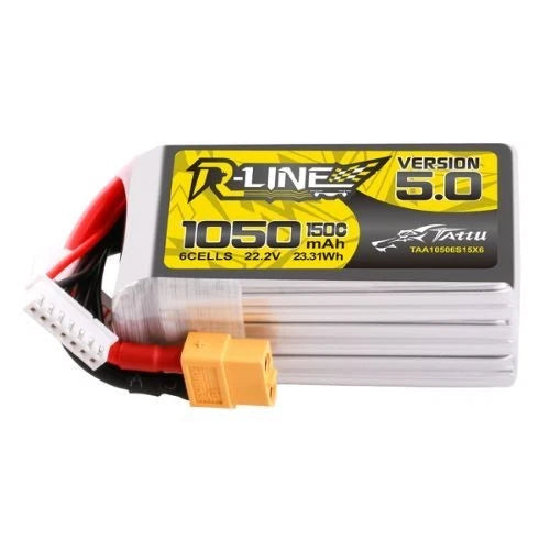 Tattu R-Line Version 5.0 1050mAh 6S 22.2V 150C Lipo Battery Pack with XT60 Plug Battery