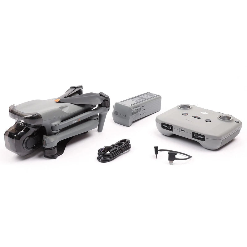 DJI Air 3 drone with RC-N2 remote controller kit, gray with charger and cables
