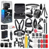 GoPro HERO7 Black action camera kit with case, mounts, tripod, waterproof accessories