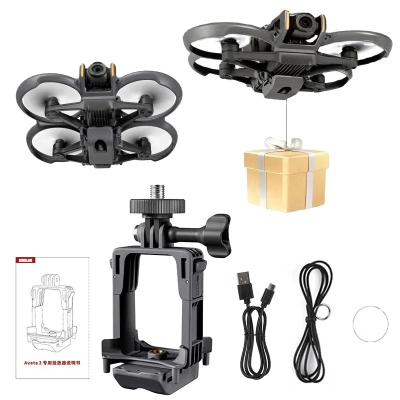 Drone air dropper accessory with mounting frame and cable set