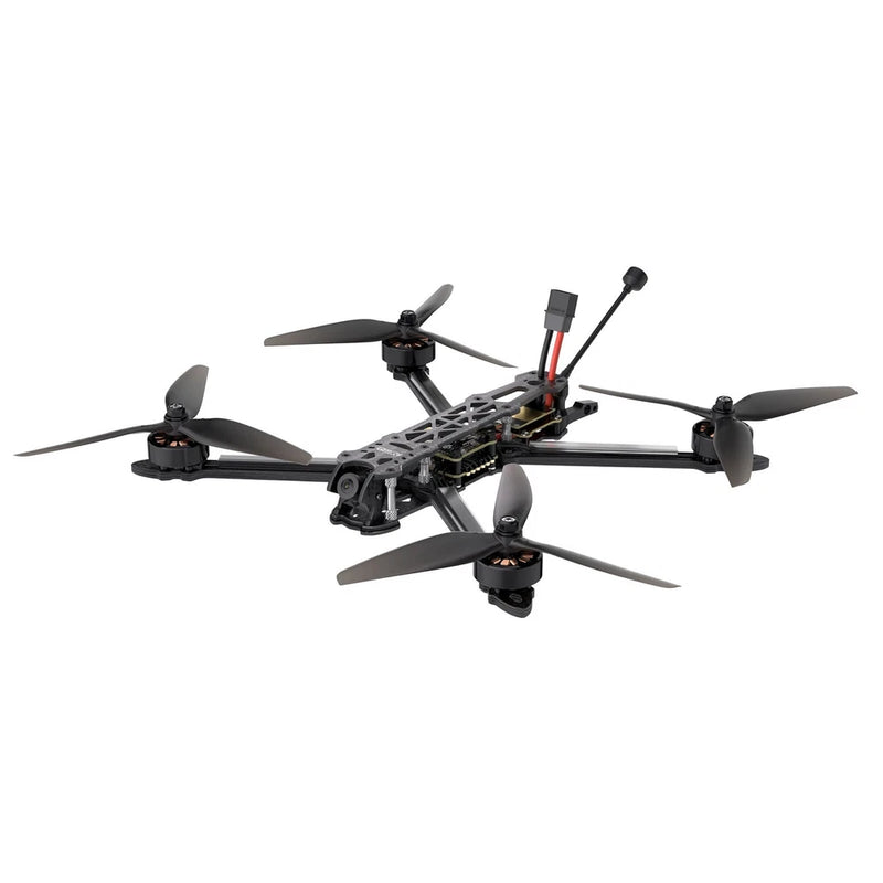 FPV quadcopter drone with four propellers and a central frame