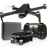 Foldable RC drone with LCD screen and remote controller, black with blue LEDs