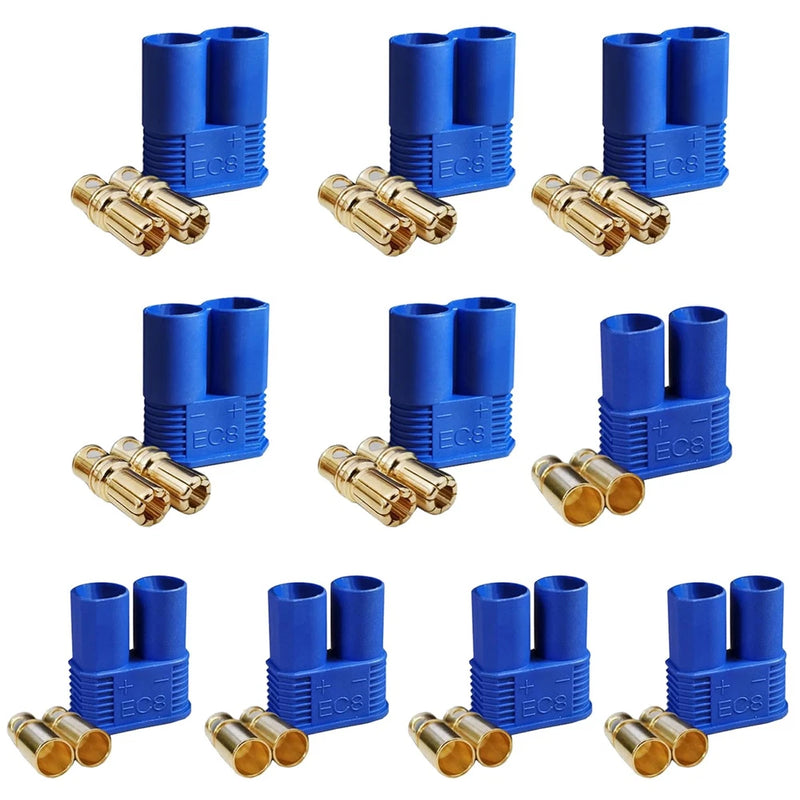 LINSYRC 5 Sets EC8 Battery Connector Gold-Plated 8.0mm Banana Small, Blue Battery