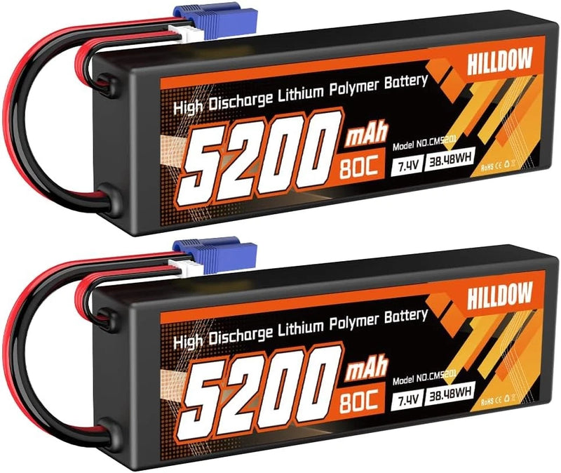 5200mAh 2S 80C 7.4V Lipo Battery Hard Case with EC3 Connector for for Car Truck