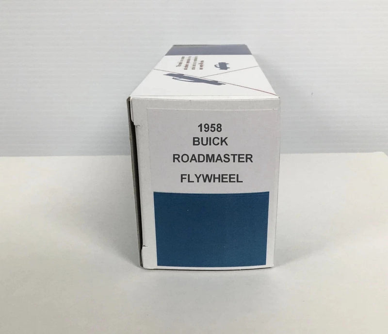 1958 Buick Roadmaster flywheel replica model box, white with blue label panel
